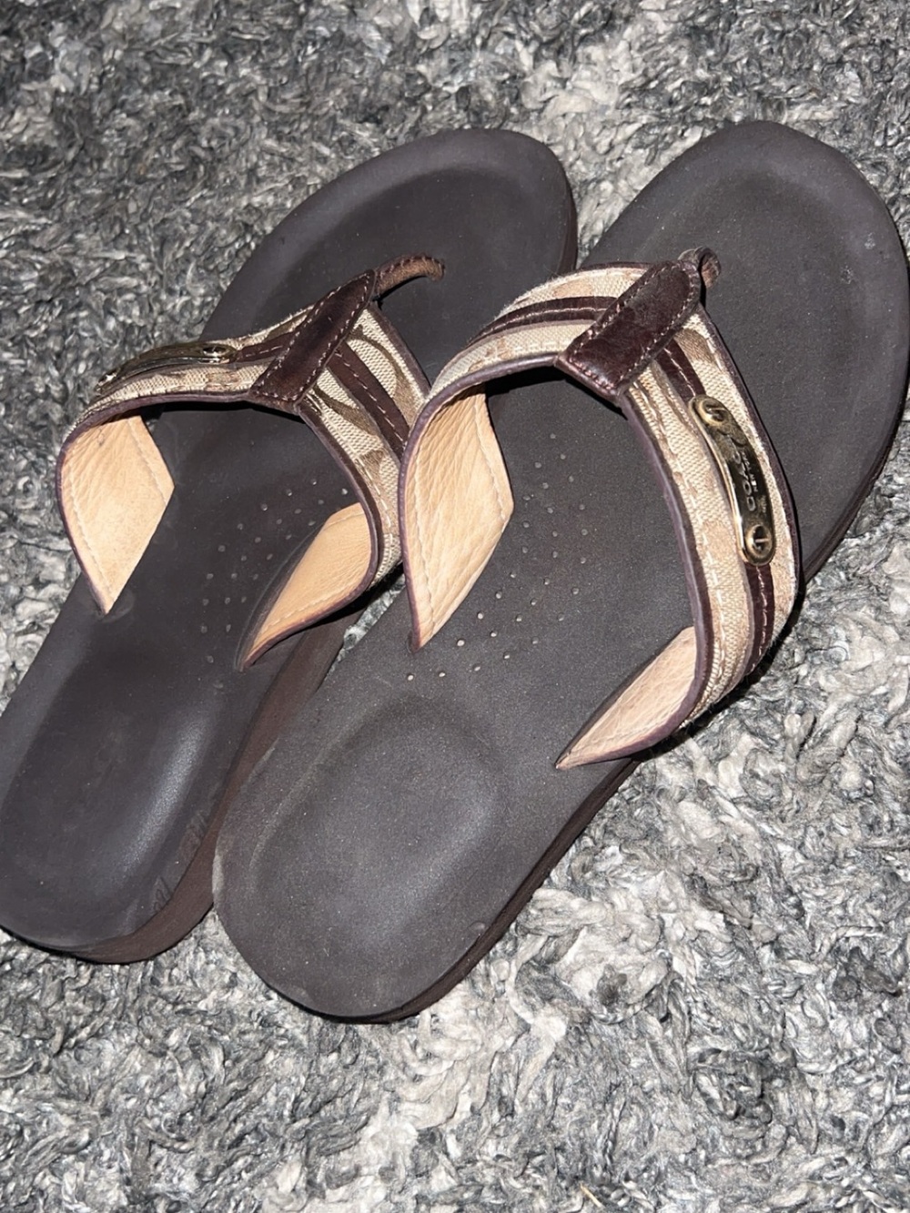 Coach Women’s Brown Leather & Fabric Thong Sandals -